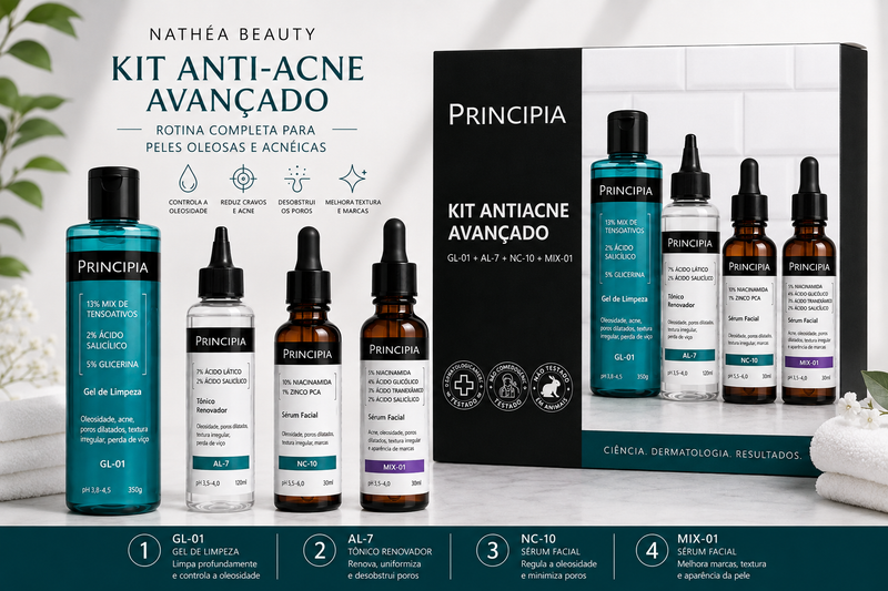 Kit Anti-Acne Avançado Principia GL-01 + AL-7 + NC-10 + MIX-01