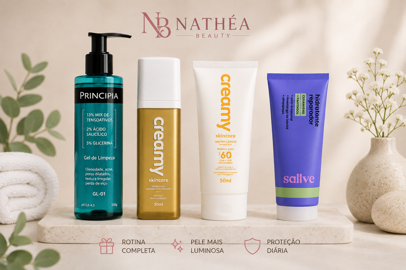 Kit Luminosidade NATHÉA Beauty - rotina completa de skincare