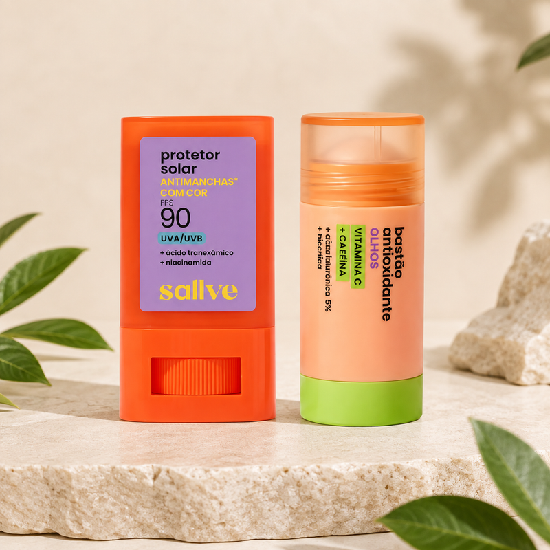 Kit Sallve Rotina Expressa com Protetor Solar FPS 90 e Bastão Antiolheiras