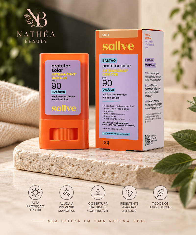 Protetor Solar Bastão com Cor Antimanchas FPS 90 Sallve - NATHÉA Beauty